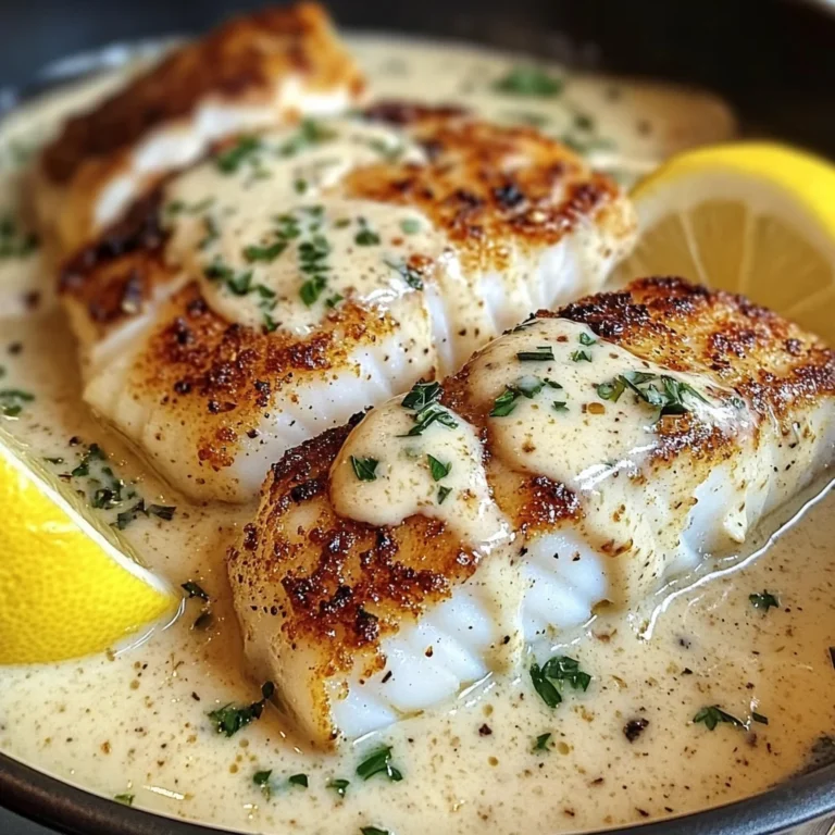 Baked Cod With Creamy Garlic Sauce & Lemon