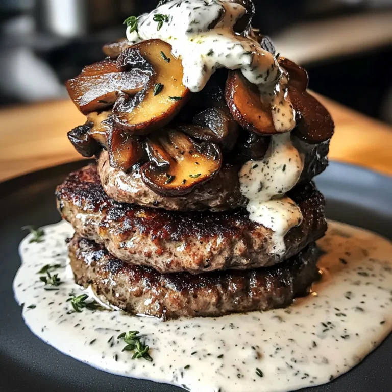 Beef And Mushroom Stack With Thyme Feta Cream Sauce