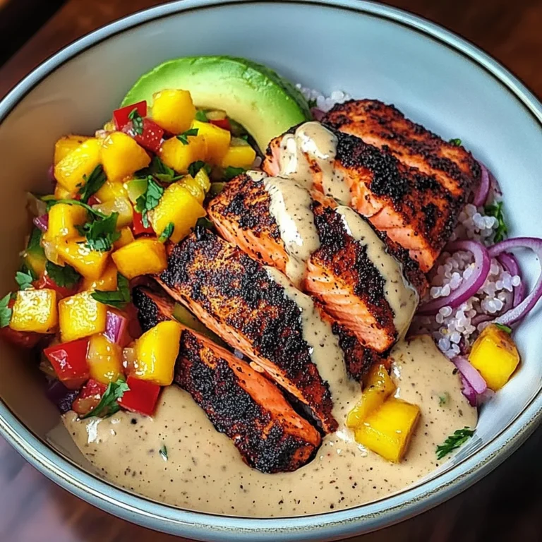Blackened Salmon Bowl With Mango Salsa & Chipotle Crema