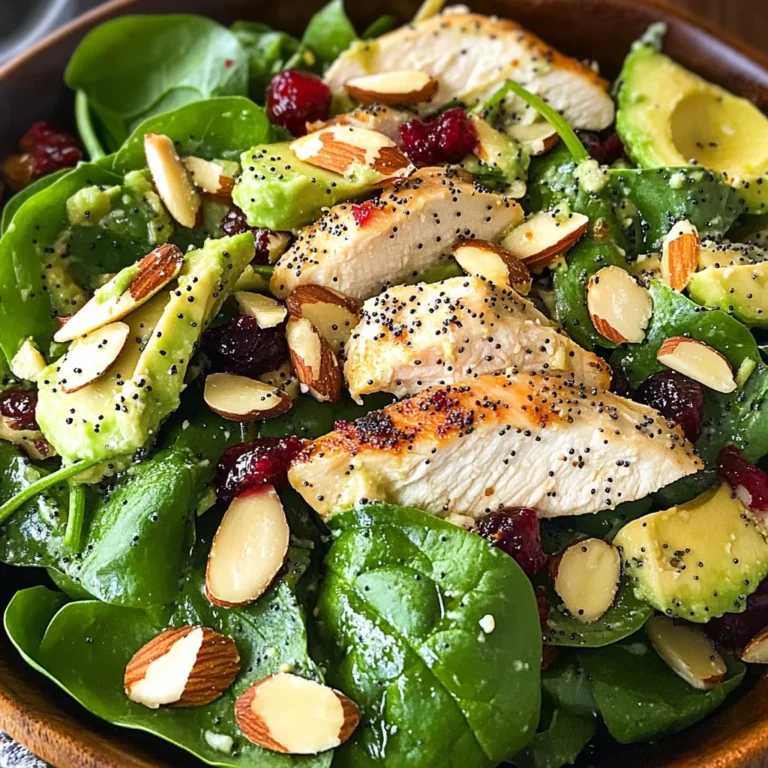 Cranberry Avocado Spinach Salad with Chicken and Orange Poppy Seed Dressing