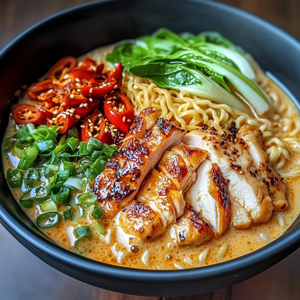 Fiery Chicken Ramen With Creamy Garlic Sauce
