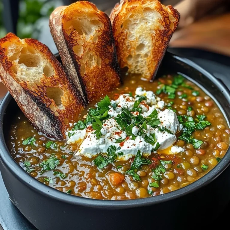 French Lentil Soup With Crispy Bread And Feta