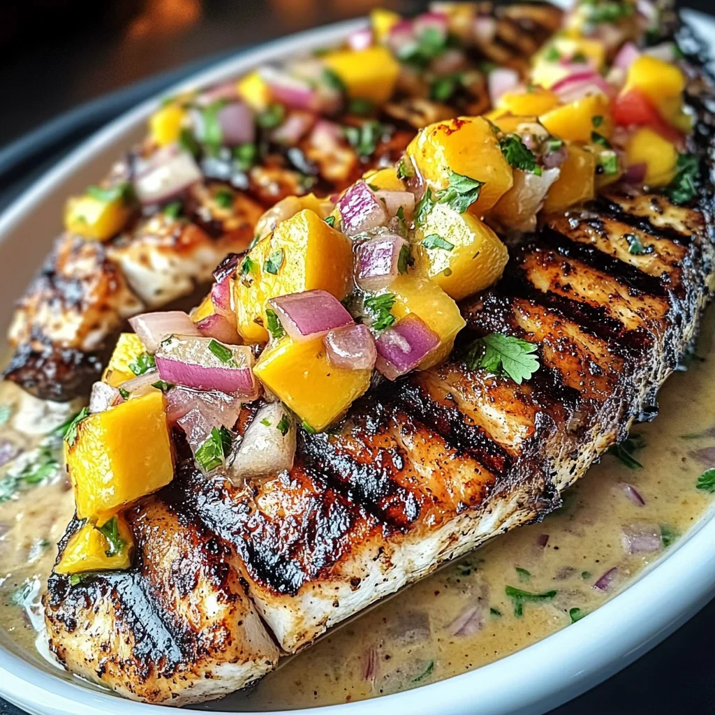 Grilled Fish With Mango Salsa & Creamy Sauce