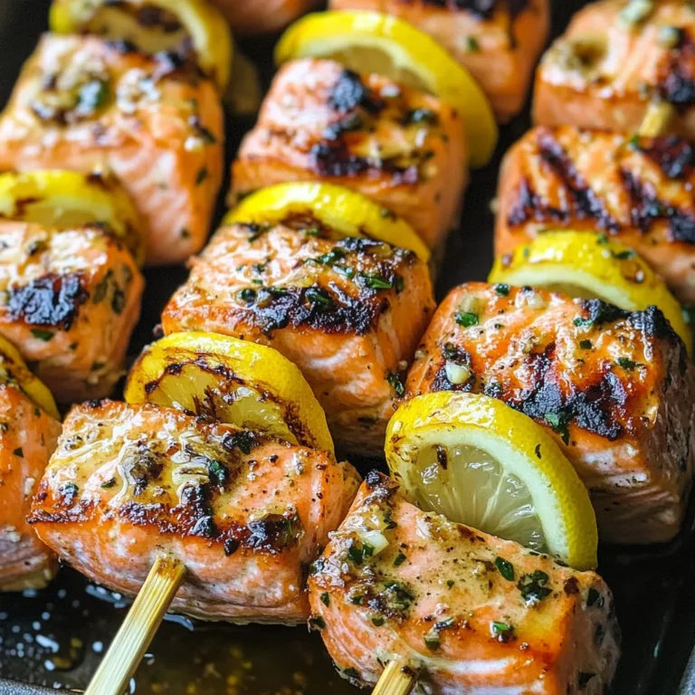 Grilled Salmon Skewers with Garlic and Dijon