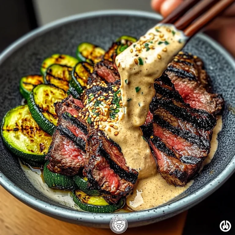 Grilled Steak Bowl With Creamy Sauce & Grilled Zucchini