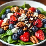 Berry Spinach Salad with Pecans, Feta, and Balsamic Glaze