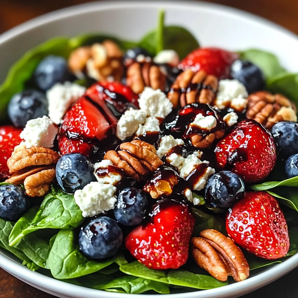 Berry Spinach Salad with Pecans, Feta, and Balsamic Glaze