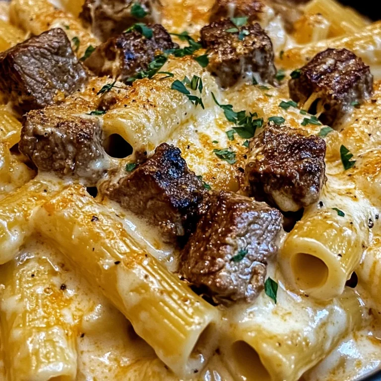 Cajun Steak Tips in Cheesy Rigatoni Parmesan Sauce