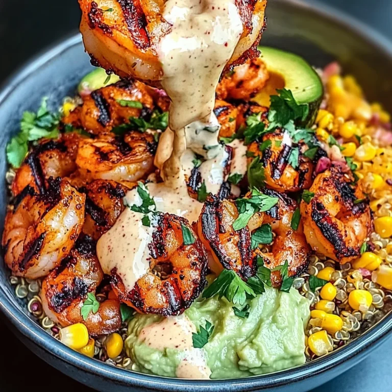 Grilled Shrimp Bowl with Avocado, Corn Salsa & Creamy Sauce