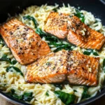 One Skillet Salmon with Lemon Orzo