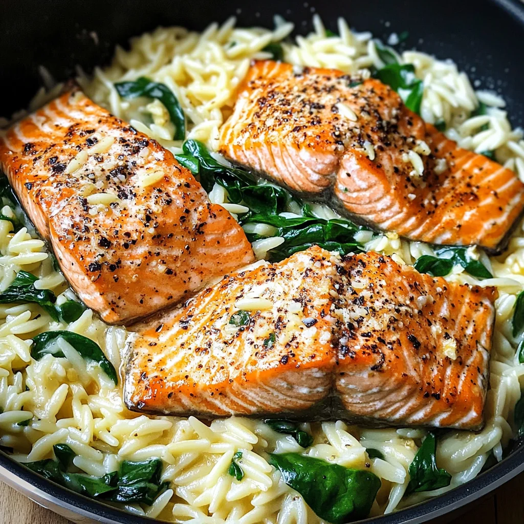 One Skillet Salmon with Lemon Orzo