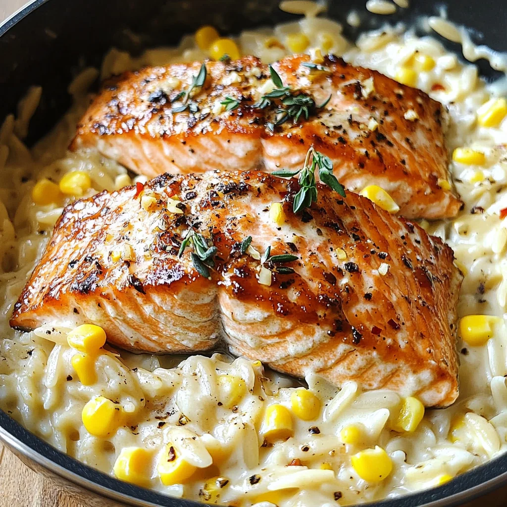 Creamed Corn Orzo with Salmon