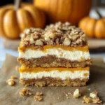 Pumpkin Cheesecake Bars with Walnut Crust and Streusel Topping