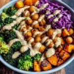 Roasted Veggie & Chickpea Bowls with Maple Dijon Tahini Dressing