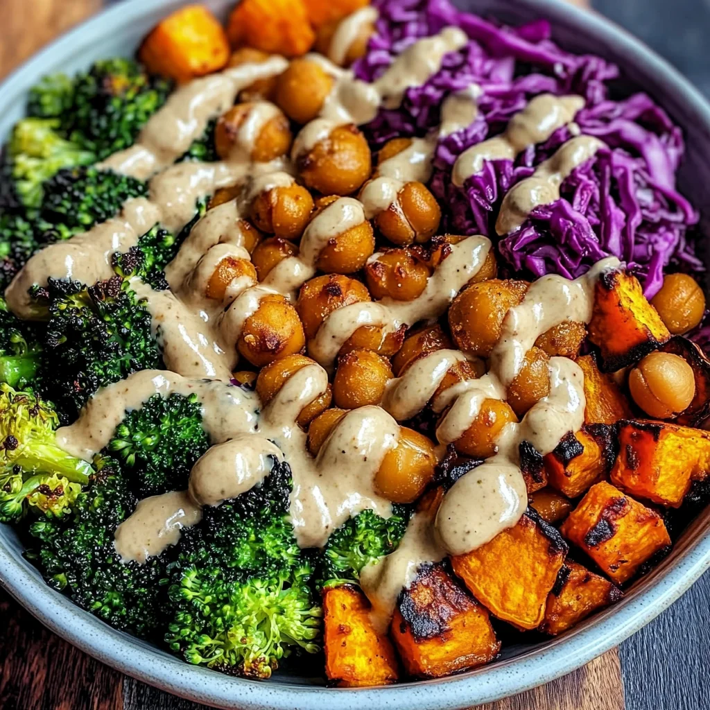 Roasted Veggie & Chickpea Bowls with Maple Dijon Tahini Dressing