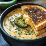Spicy Jalapeño Popper Soup with Grilled Cheese Dippers