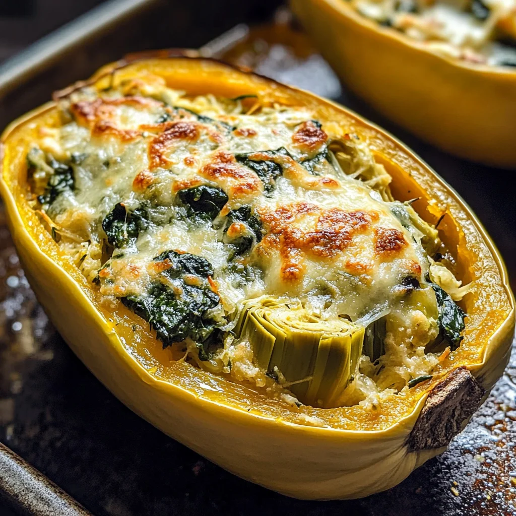 Spinach and Artichoke Stuffed Spaghetti Squash