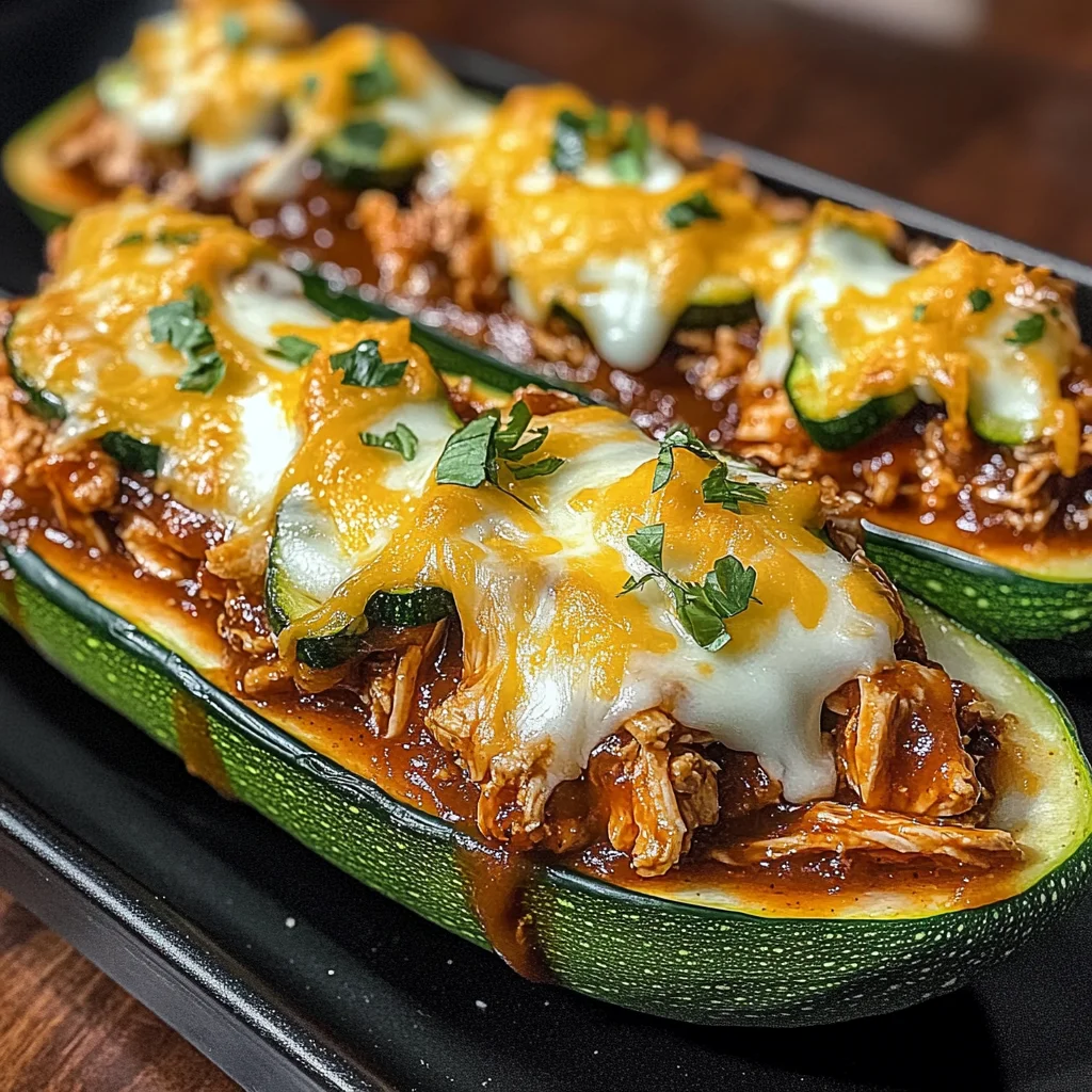 Sticky BBQ Chicken Zucchini Boats