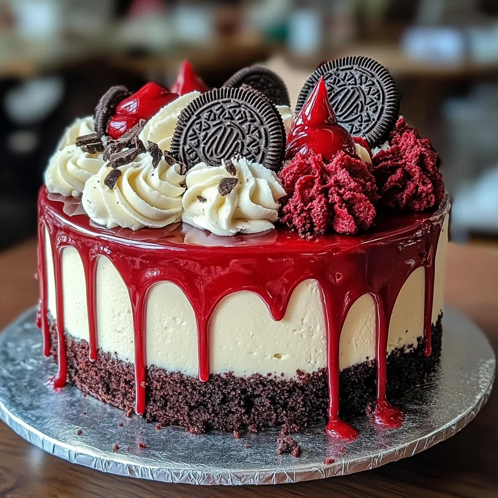 Decadent Oreo Red Velvet Cheesecake Drip Cake Recipe